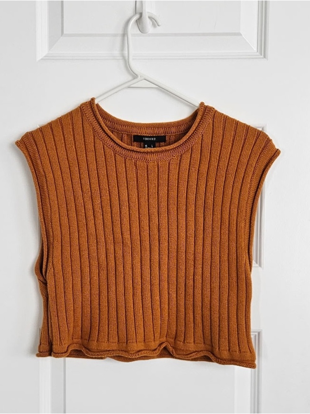 Forever 21 Ribbed Cropped Tank Top in Rust Orange